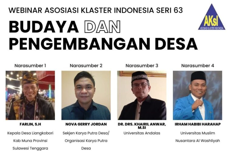 Kades Liangkobori Farlin, SH jadi pemateri dalam Webinar “Budaya dan Pengembangan Desa” yang Digelar Asosiasi Klaster Indonesia (AKSI)