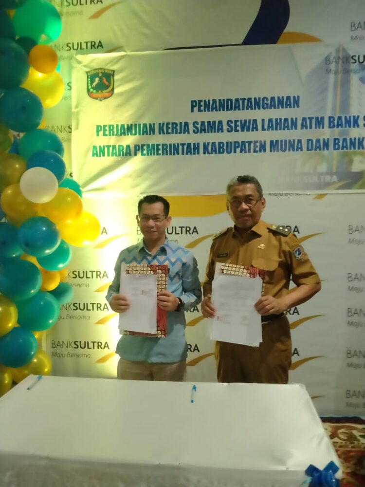 Pesan Plt Bupati Muna dalam Penandatanganan Perjanjian Kerjasama Sewa Lahan ATM Bank Sultra