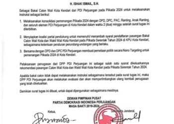 DPP PDI-P Resmi Keluarkan Surat Tugas Tunggal untuk Ishak Ismail Maju Pilwali Kendari