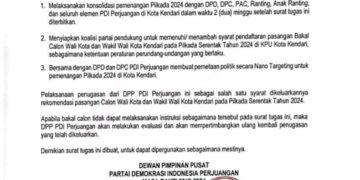 DPP PDI-P Resmi Keluarkan Surat Tugas Tunggal untuk Ishak Ismail Maju Pilwali Kendari