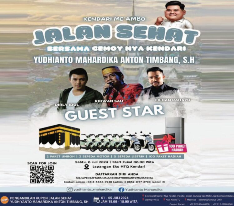Yudhianto Mahardika Anton Timbang  Gemoy-nya Kendari Gelar Jalan Sehat Hadirkan Sejumlah Artis Hingga Berhadiah Umroh dan Sepeda Motor