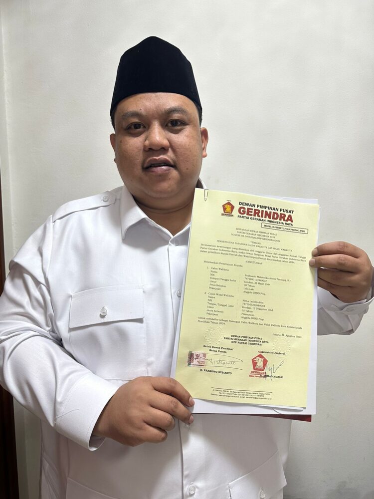 Partai Gerindra Resmi Berikan B1-KWK ke Yudhianto Mahardika Anton Timbang-Hj Nirna Lachmuddin Tarung Pilwali Kendari