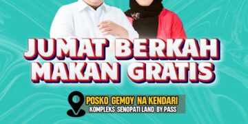 Lakukan Program Jumat Berkah, Paslon Walikota Yudhi-Nirna Bagi-bagi Makanan Gratis ke Warga Kendari