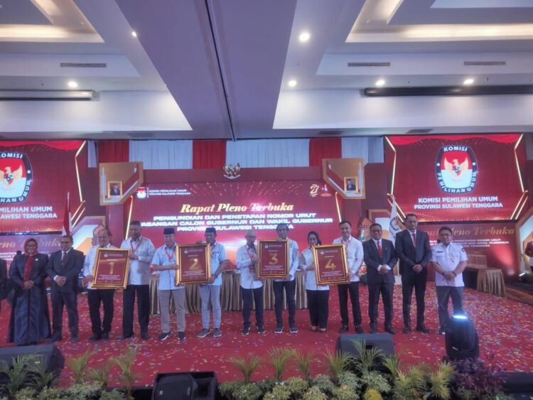 KPU Sultra Sukses Laksanakan Pencabutan Nomor Urut: Ruksamin – Sjafei 1, ASR – Hugua 2, LA – IDA 3, dan Tina – Ikhsan 4