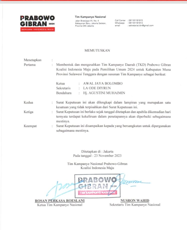 Kemenangan Pilpres: TKD Prabowo-Gibran Bantah Klaim Ketua DPC Gerindra Muna
