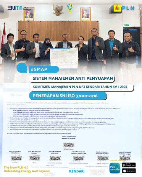 Komitmen PLN UP3 Kendari Terapkan Sistem Manajamen Anti Penyuapan (SMAP) Dalam Meningkatkan Pelayanan